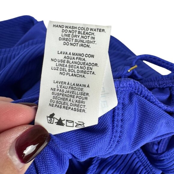 Bleu Rob Beattie Blue Ribbed Walk The Line Square Neck One-Piece Swimsuit Sz 4 - Picture 9 of 10